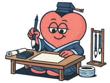 爱 mascot — calligrapher at work