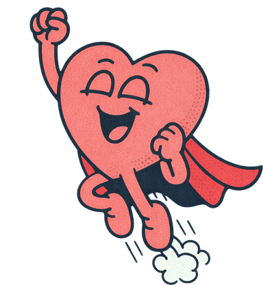爱 mascot — flying hero pose
